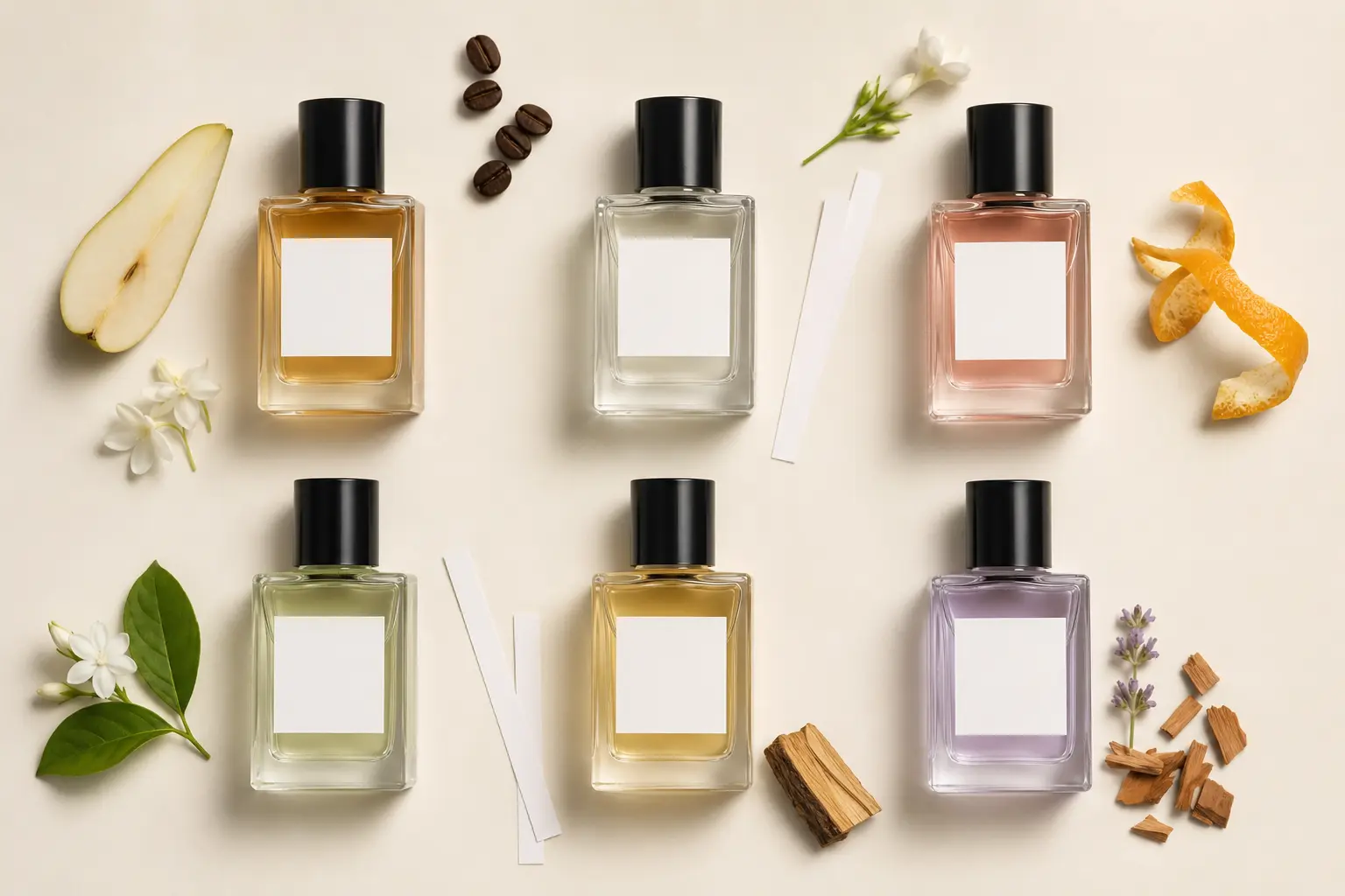 Enam botol parfum dengan karakter aroma yang berbeda