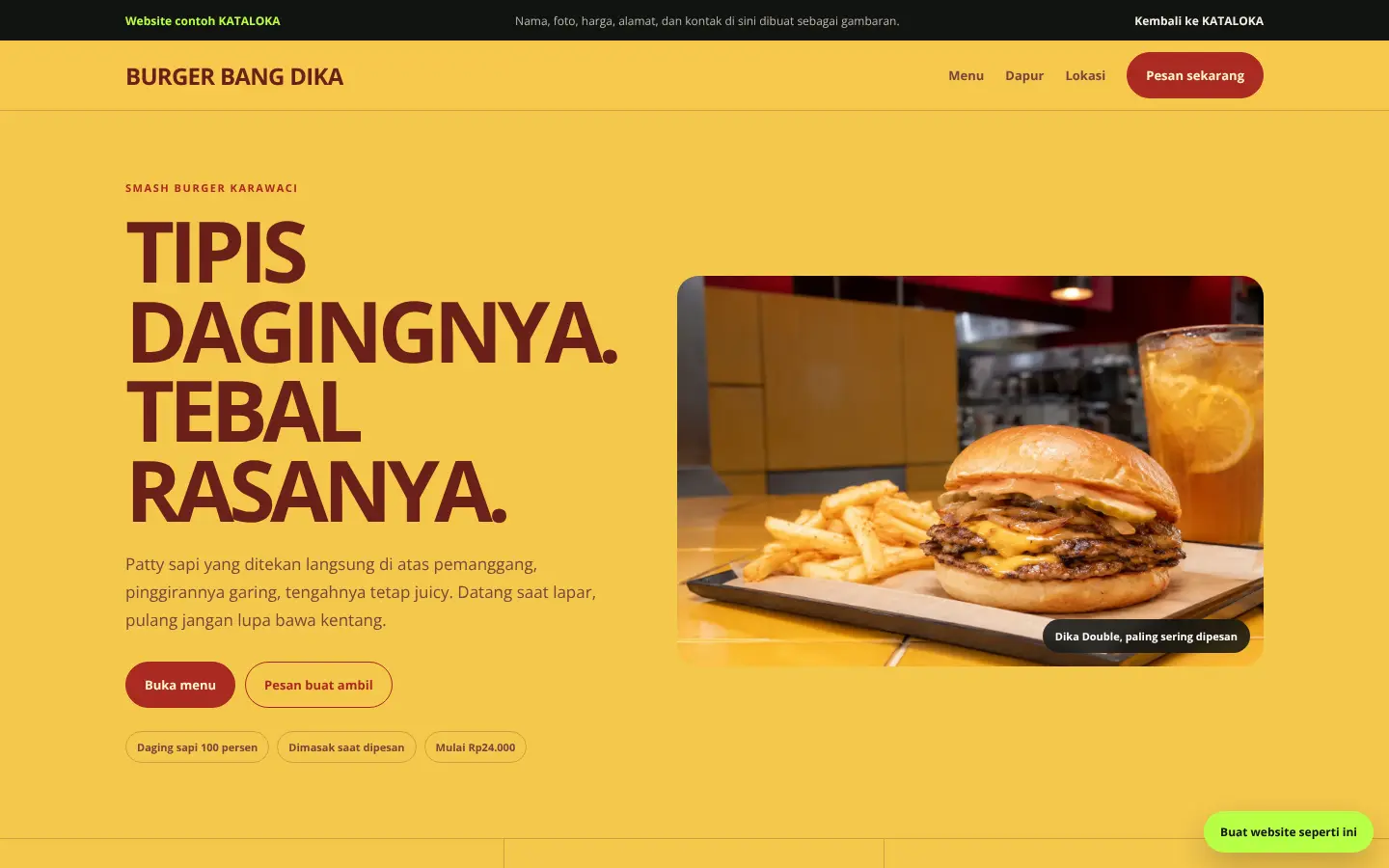 Contoh website Starter Burger Bang Dika