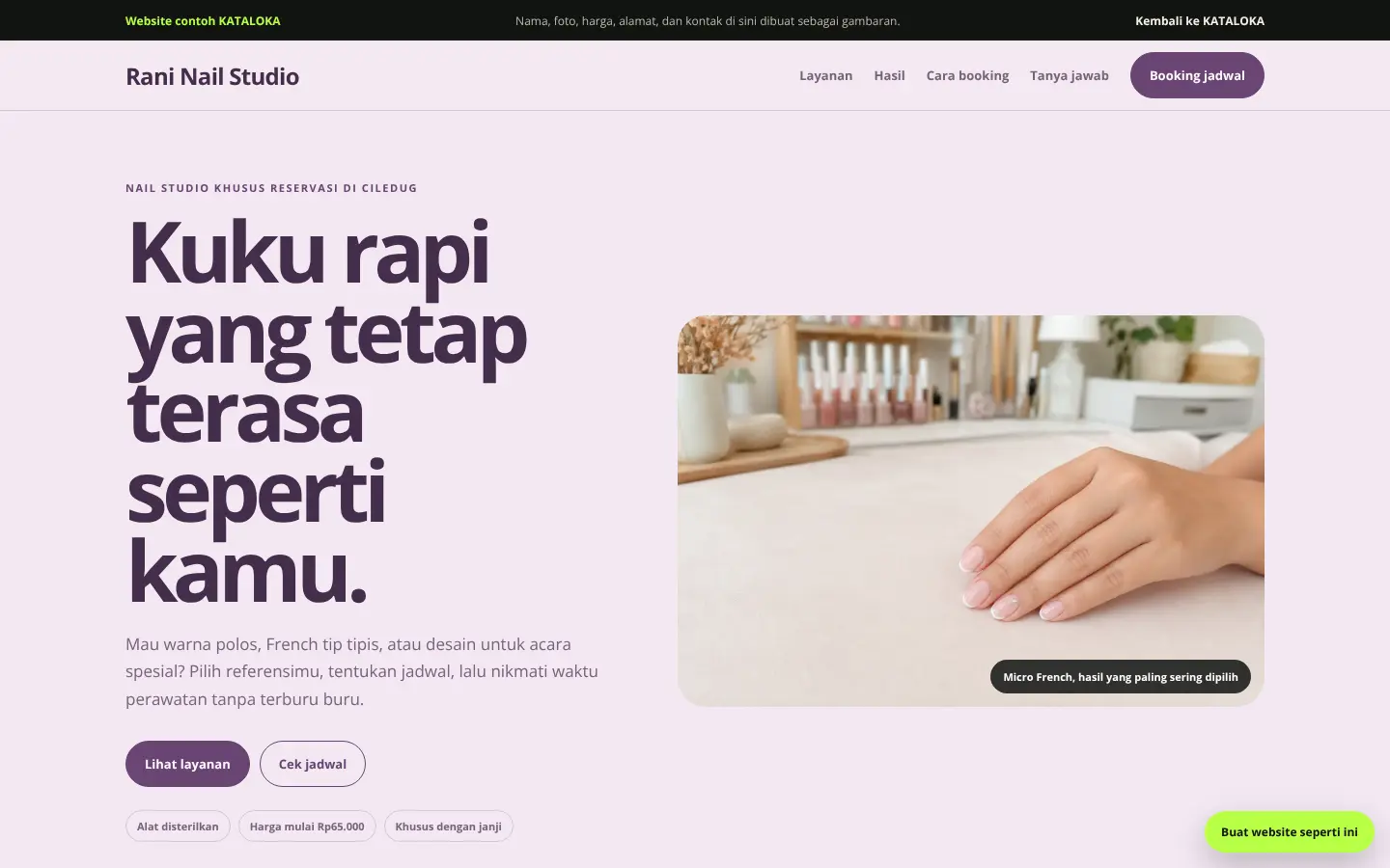Contoh website Gold Rani Nail Studio